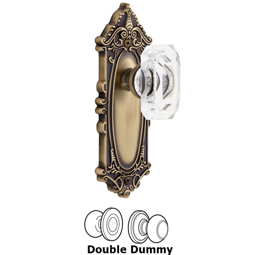 Grandeur Grande Victorian - Double Dummy Knob with Baguette Clear Crystal Knob in Vintage Brass