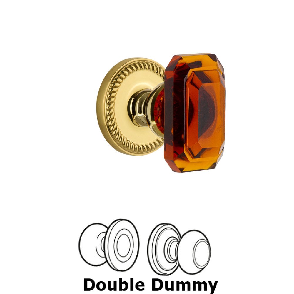 Grandeur Newport - Double Dummy Knob with Baguette Amber Crystal Knob in Polished Brass