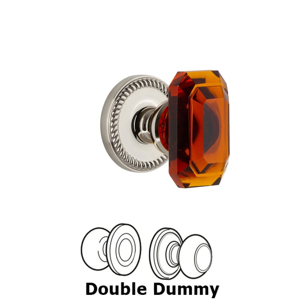 Grandeur Newport - Double Dummy Knob with Baguette Amber Crystal Knob in Polished Nickel