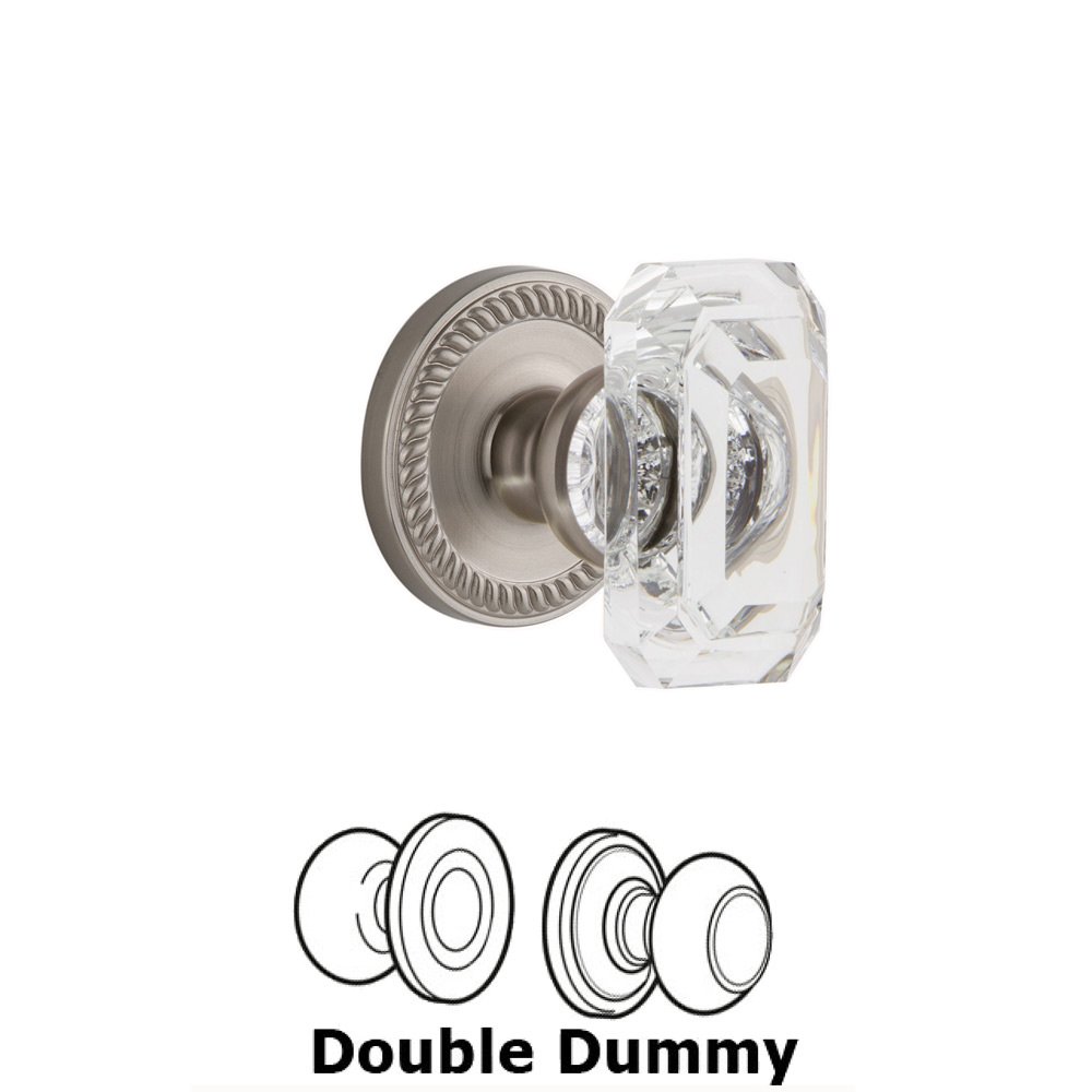 Grandeur Newport - Double Dummy Knob with Baguette Clear Crystal Knob in Satin Nickel