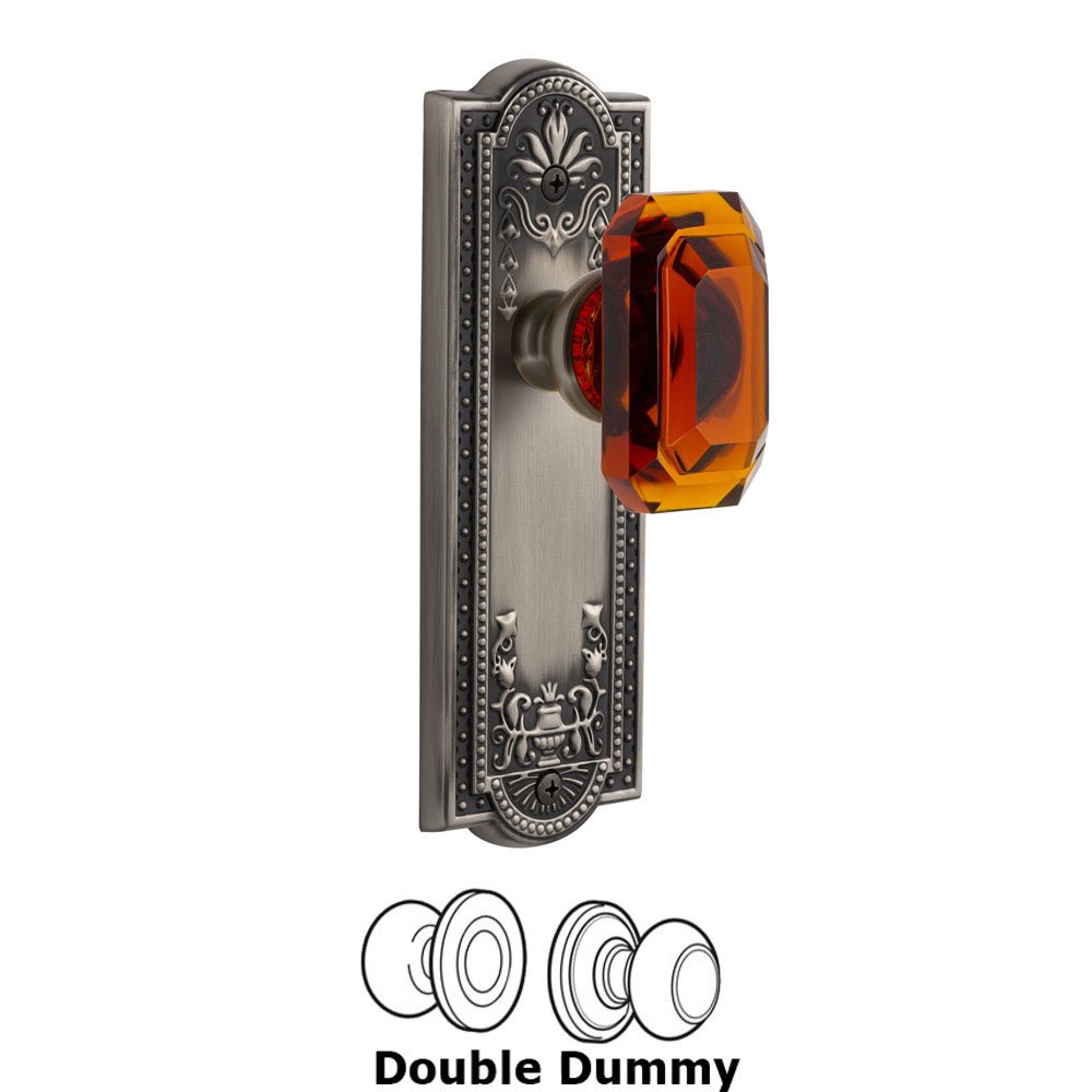 Grandeur Parthenon - Double Dummy Knob with Baguette Amber Crystal Knob in Antique Pewter