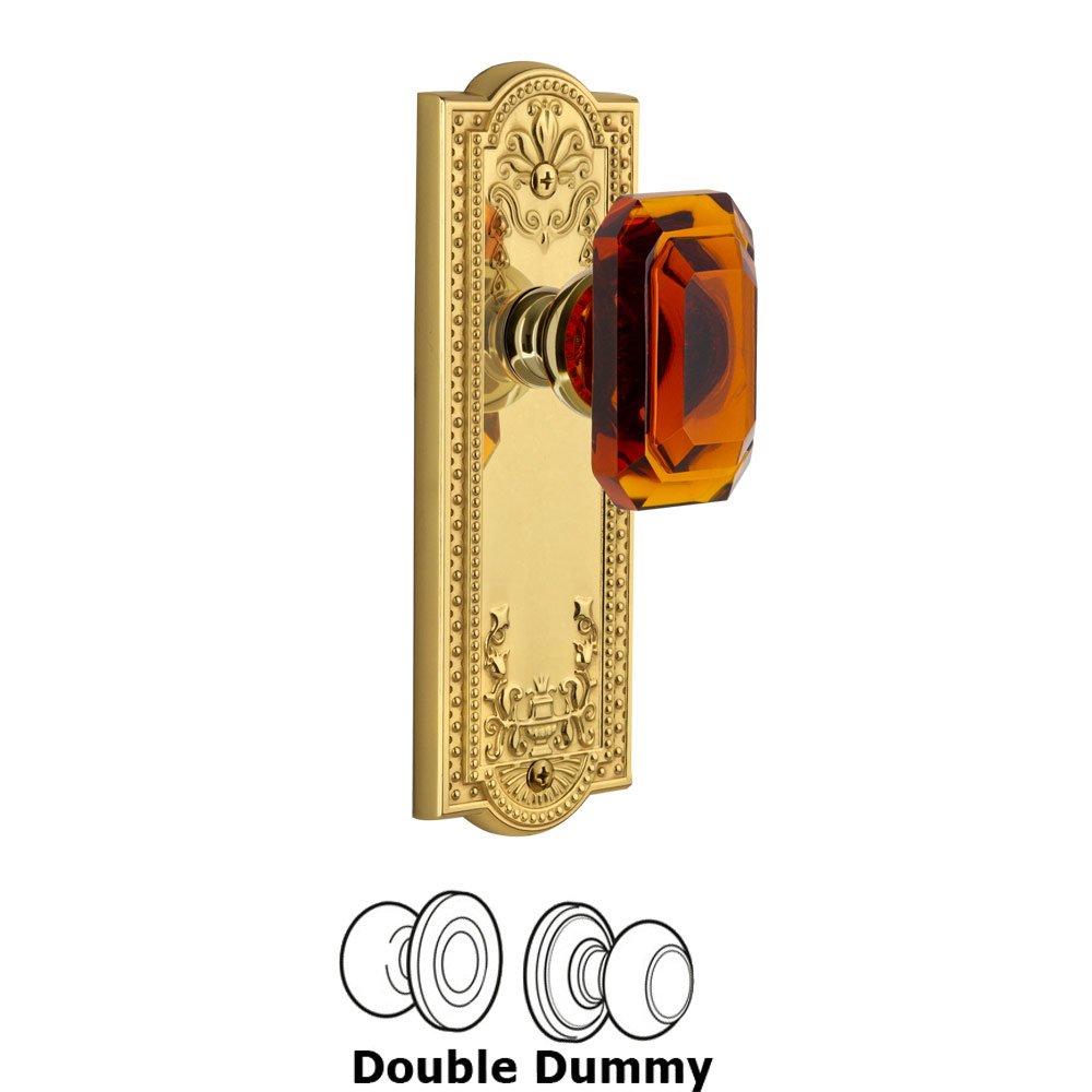 Grandeur Parthenon - Double Dummy Knob with Baguette Amber Crystal Knob in Polished Brass