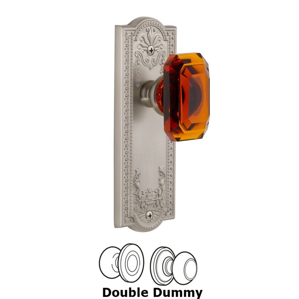 Grandeur Parthenon - Double Dummy Knob with Baguette Amber Crystal Knob in Satin Nickel