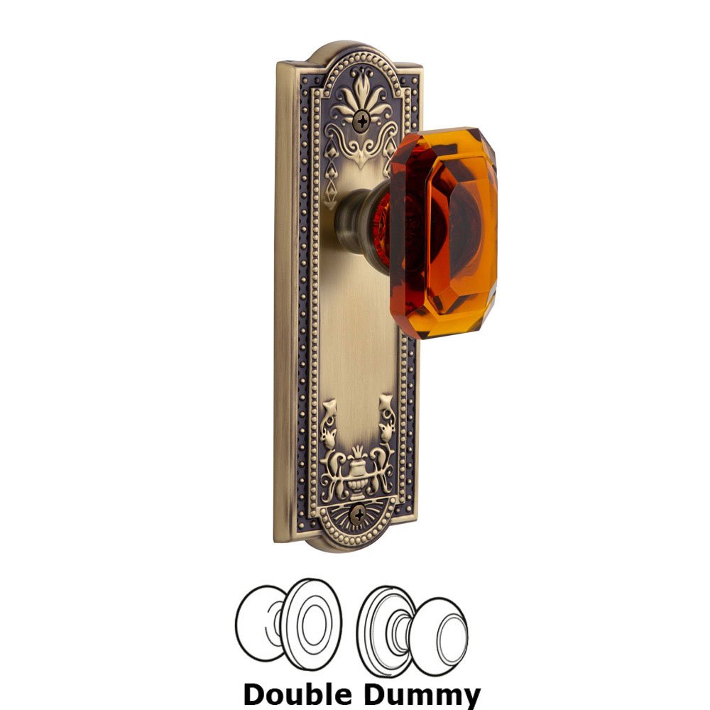 Grandeur Parthenon - Double Dummy Knob with Baguette Amber Crystal Knob in Vintage Brass