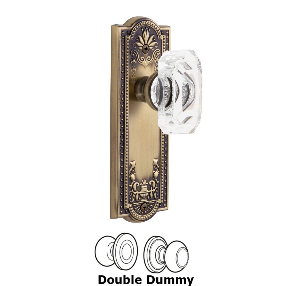 Grandeur Parthenon - Double Dummy Knob with Baguette Clear Crystal Knob in Vintage Brass