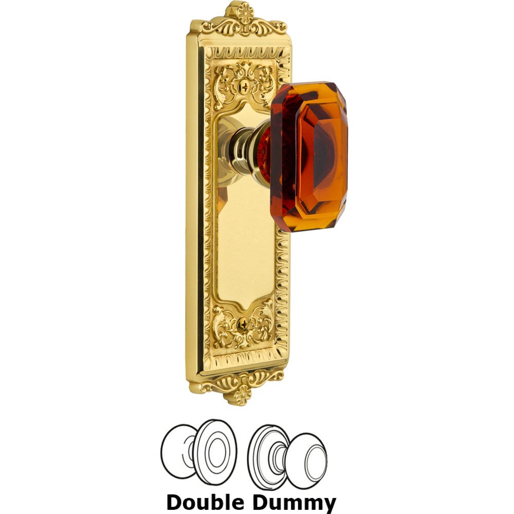 Grandeur Windsor - Double Dummy Knob with Baguette Amber Crystal Knob in Polished Brass