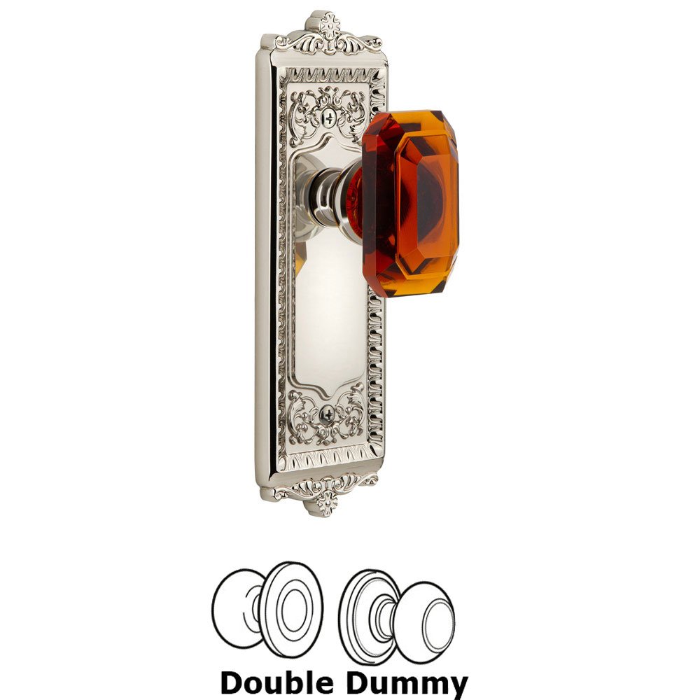 Grandeur Windsor - Double Dummy Knob with Baguette Amber Crystal Knob in Polished Nickel