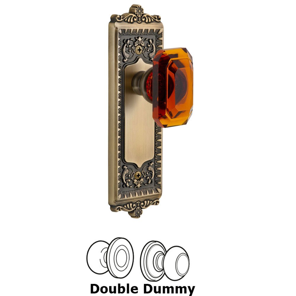 Grandeur Windsor - Double Dummy Knob with Baguette Amber Crystal Knob in Vintage Brass