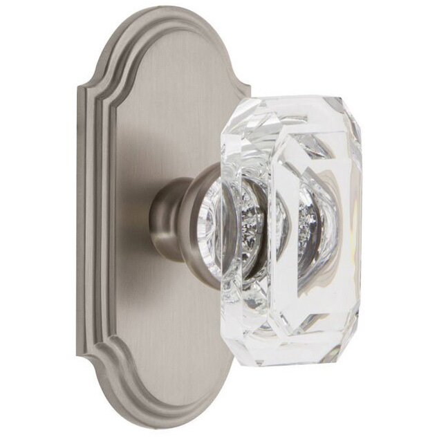 Grandeur Arc - Privacy Knob with Baguette Clear Crystal Knob in Satin Nickel