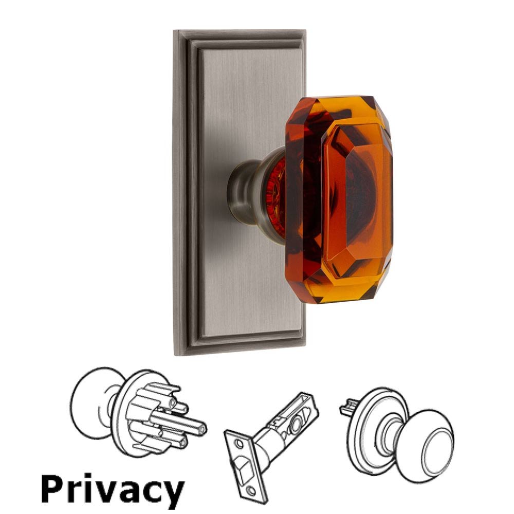 Grandeur Carre - Privacy Knob with Baguette Amber Crystal Knob in Antique Pewter