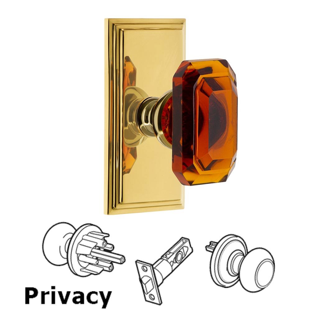 Grandeur Carre - Privacy Knob with Baguette Amber Crystal Knob in Polished Brass