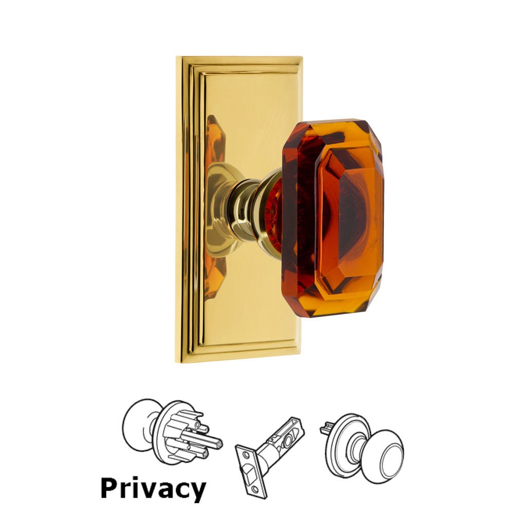 Grandeur Carre - Privacy Knob with Baguette Amber Crystal Knob in Polished Brass