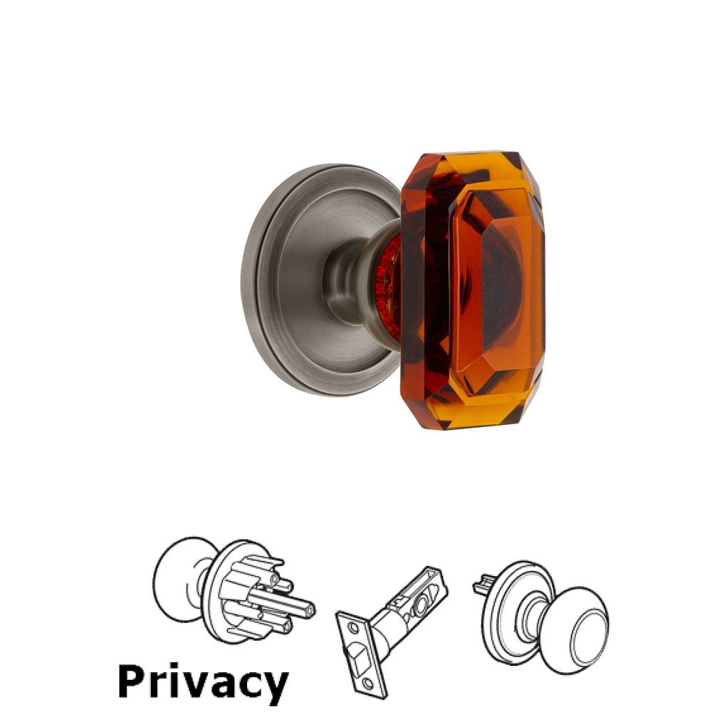 Grandeur Circulaire - Privacy Knob with Baguette Amber Crystal Knob in Antique Pewter