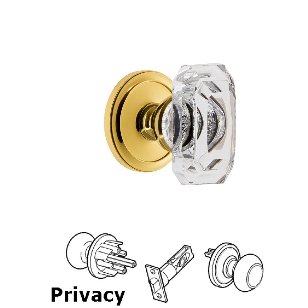 Grandeur Circulaire - Privacy Knob with Baguette Clear Crystal Knob in Lifetime Brass
