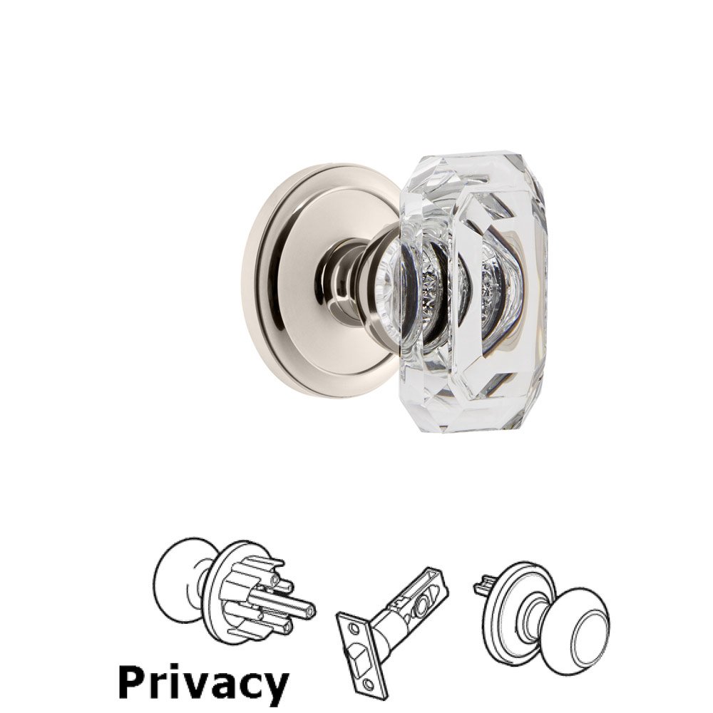 Grandeur Circulaire - Privacy Knob with Baguette Clear Crystal Knob in Polished Nickel