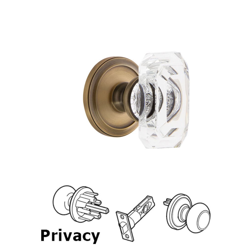 Grandeur Circulaire - Privacy Knob with Baguette Clear Crystal Knob in Vintage Brass