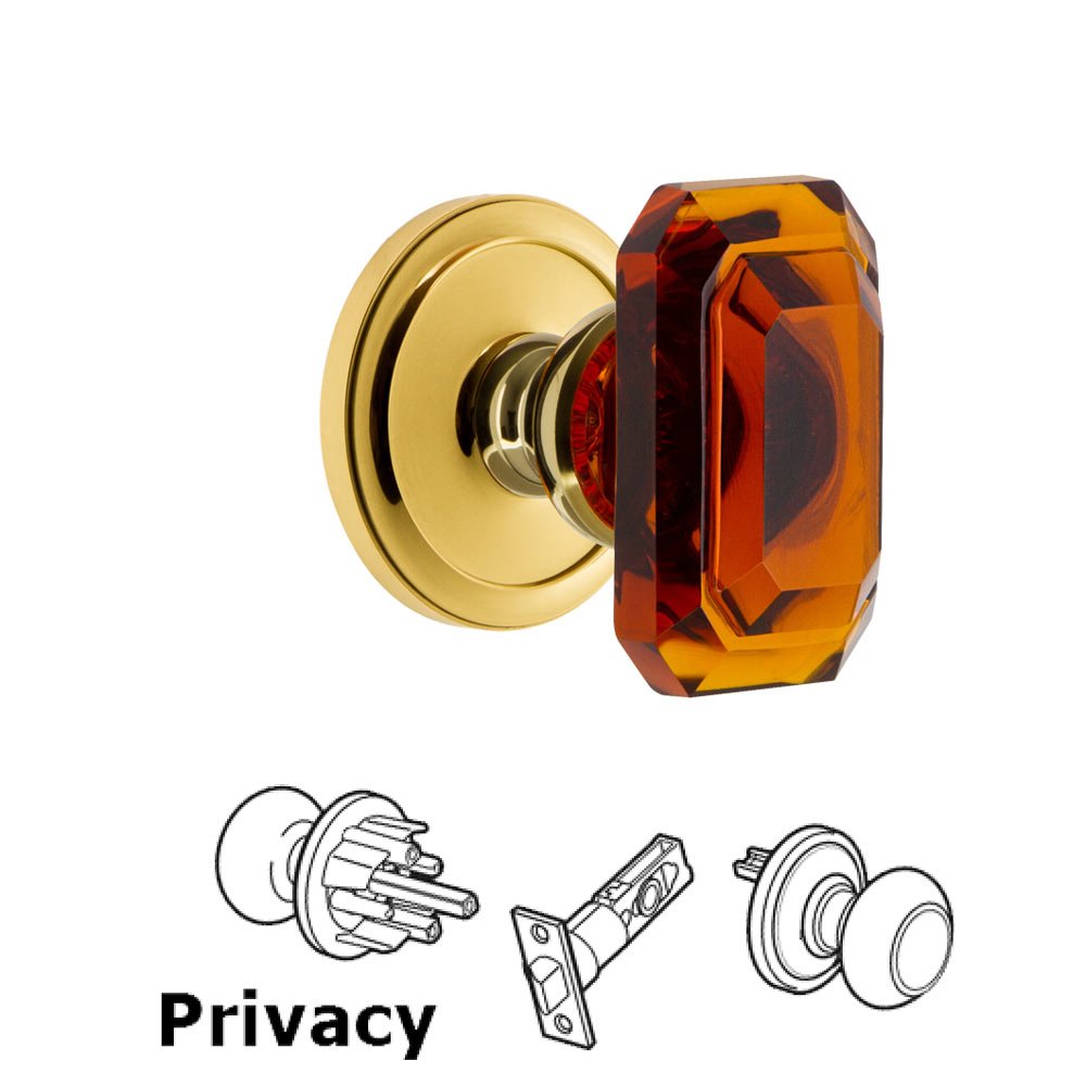 Grandeur Circulaire - Privacy Knob with Baguette Amber Crystal Knob in Polished Brass