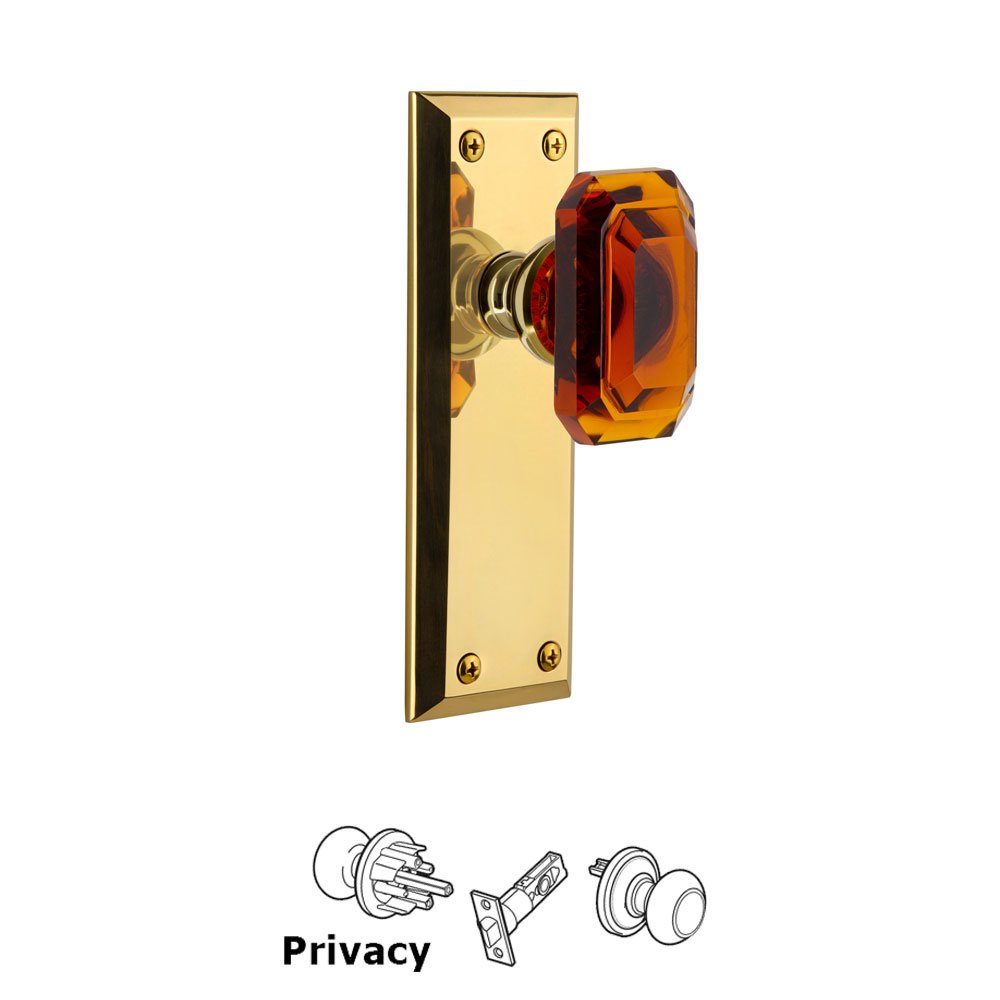 Grandeur Fifth Avenue - Privacy Knob with Baguette Amber Crystal Knob in Lifetime Brass