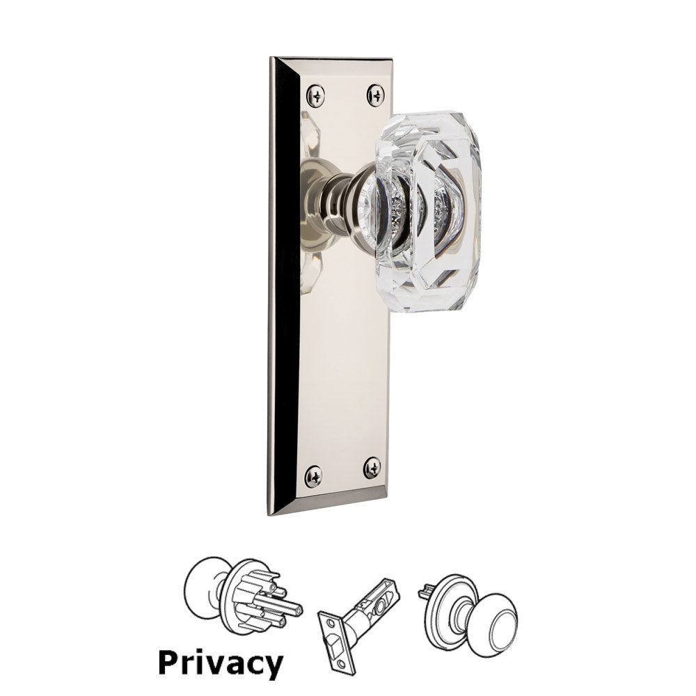 Grandeur Fifth Avenue - Privacy Knob with Baguette Clear Crystal Knob in Polished Nickel