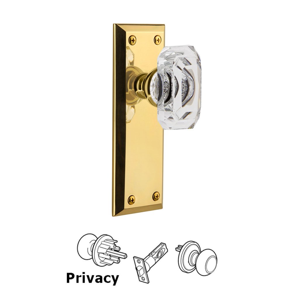 Grandeur Fifth Avenue - Privacy Knob with Baguette Clear Crystal Knob in Polished Brass