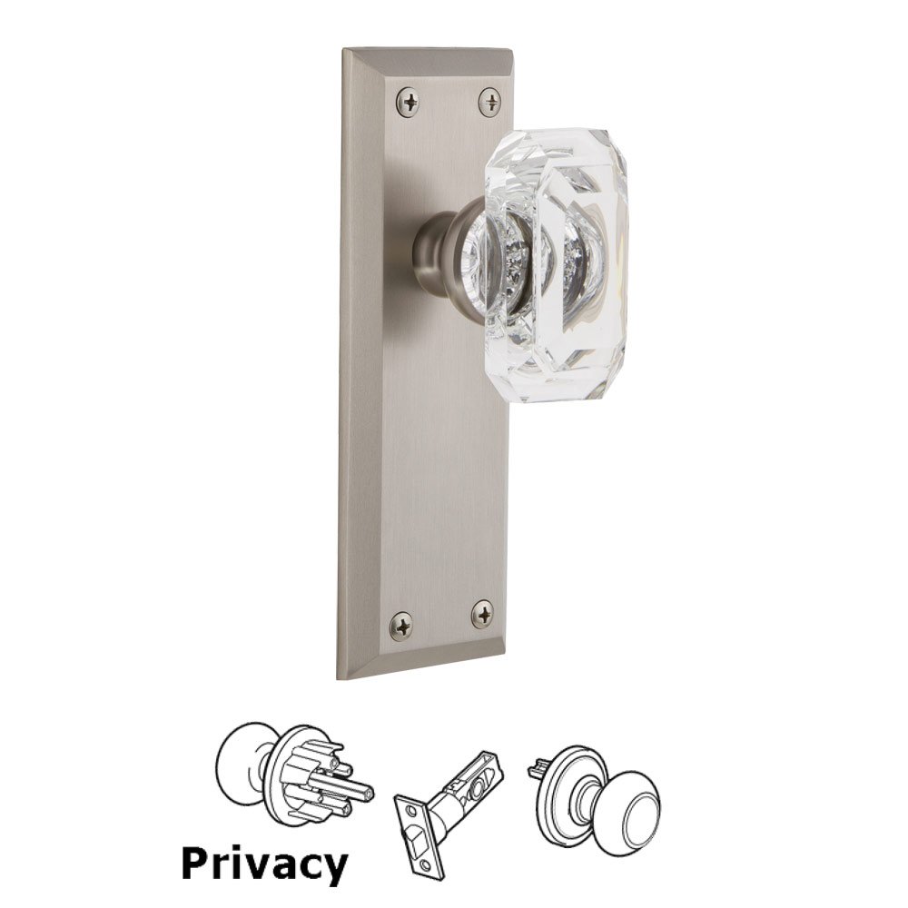 Grandeur Fifth Avenue - Privacy Knob with Baguette Clear Crystal Knob in Satin Nickel