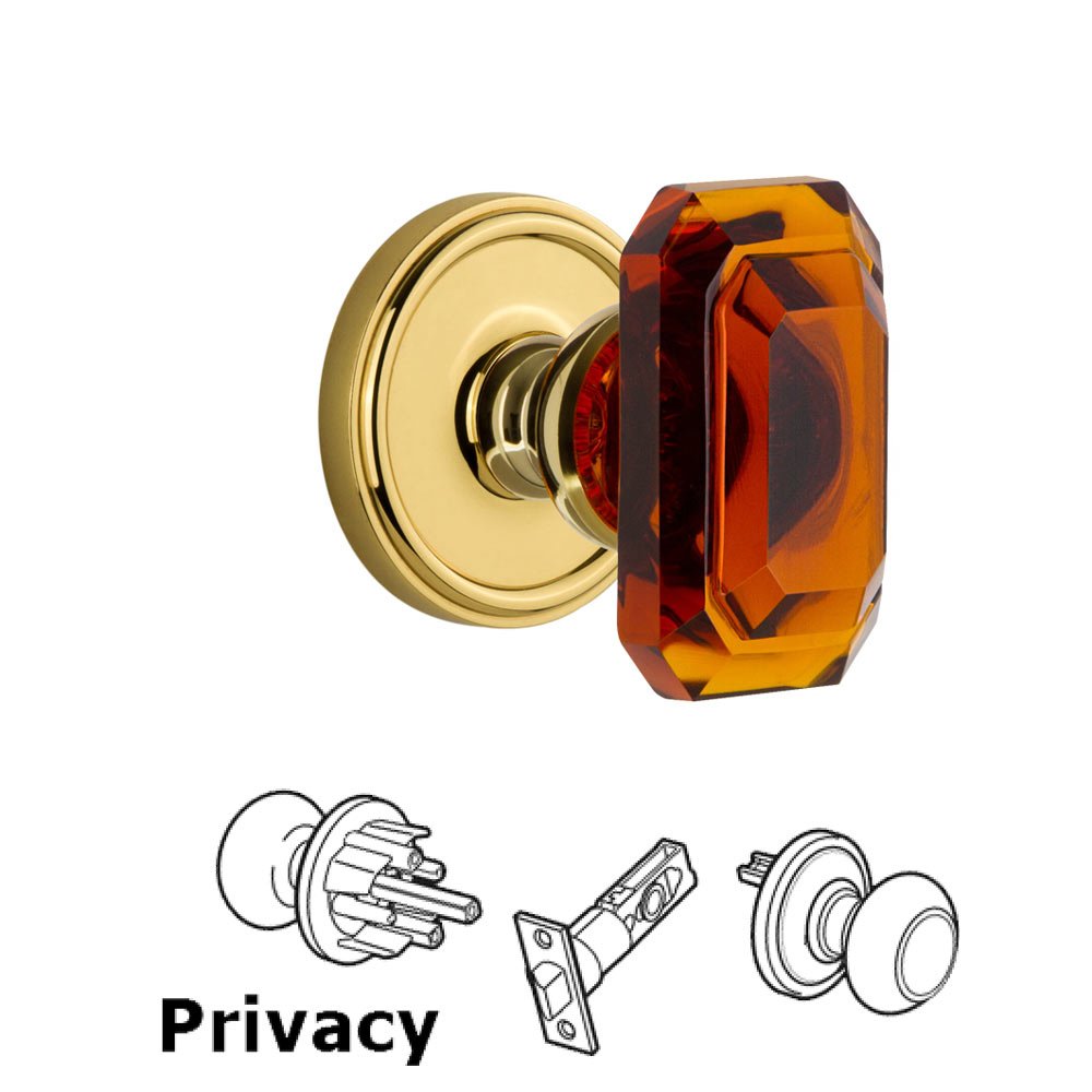 Grandeur Georgetown - Privacy Knob with Baguette Amber Crystal Knob in Polished Brass