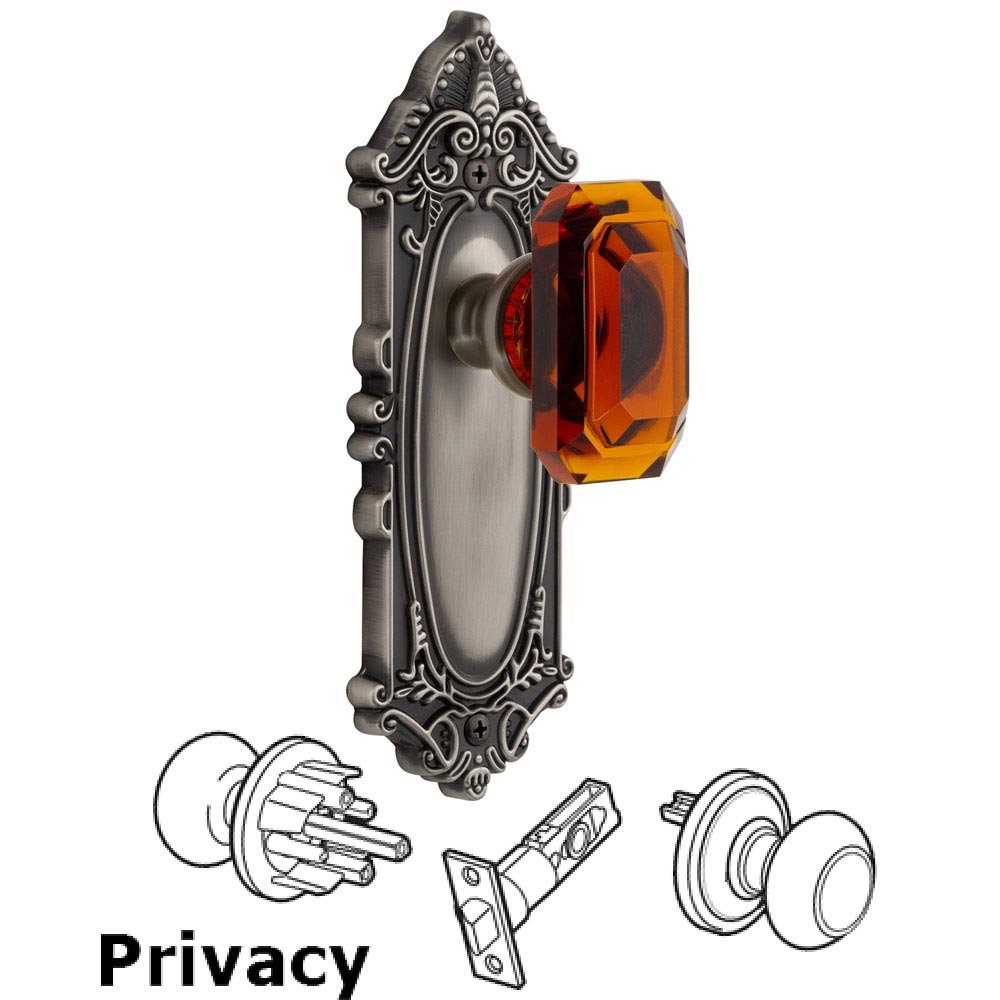 Grandeur Grande Victorian - Privacy Knob with Baguette Amber Crystal Knob in Antique Pewter