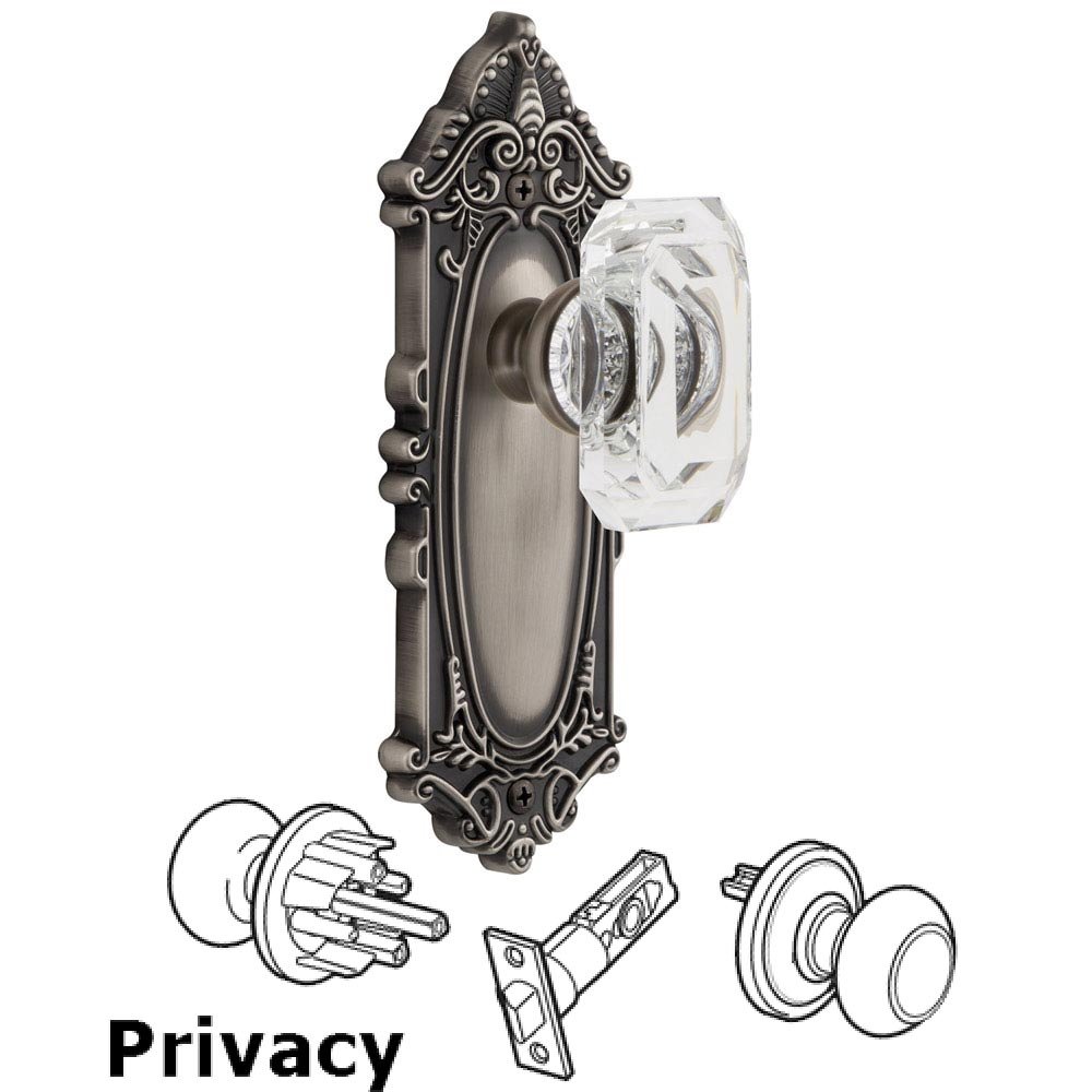 Grandeur Grande Victorian - Privacy Knob with Baguette Clear Crystal Knob in Antique Pewter