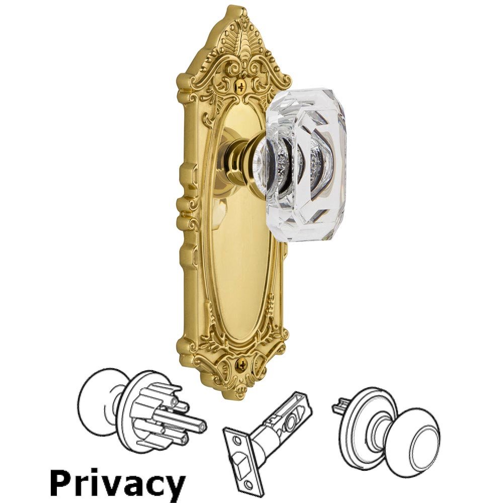 Grandeur Grande Victorian - Privacy Knob with Baguette Clear Crystal Knob in Lifetime Brass