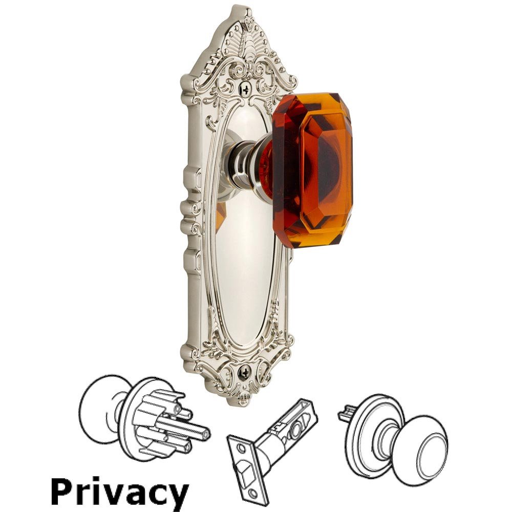 Grandeur Grande Victorian - Privacy Knob with Baguette Amber Crystal Knob in Polished Nickel