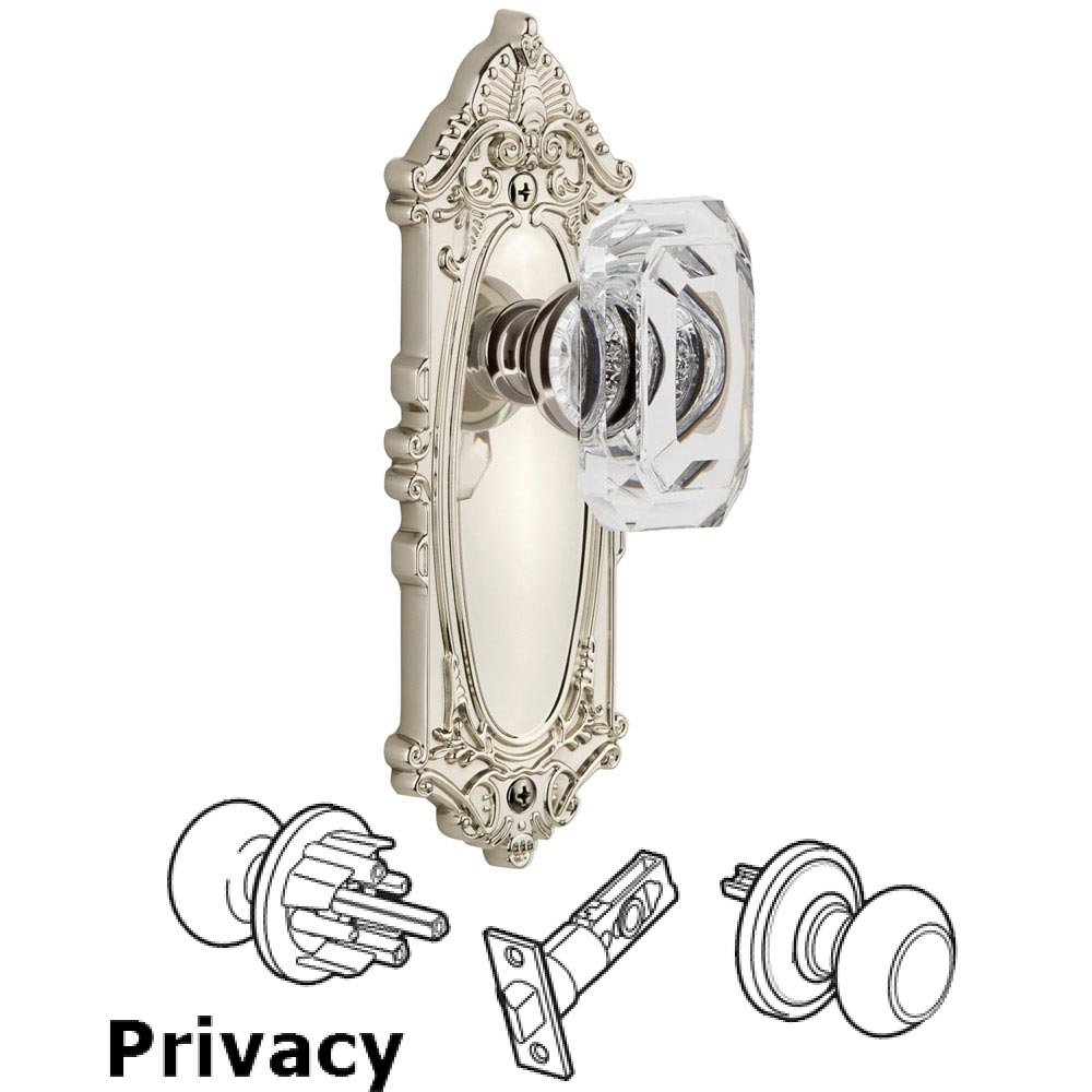 Grandeur Grande Victorian - Privacy Knob with Baguette Clear Crystal Knob in Polished Nickel