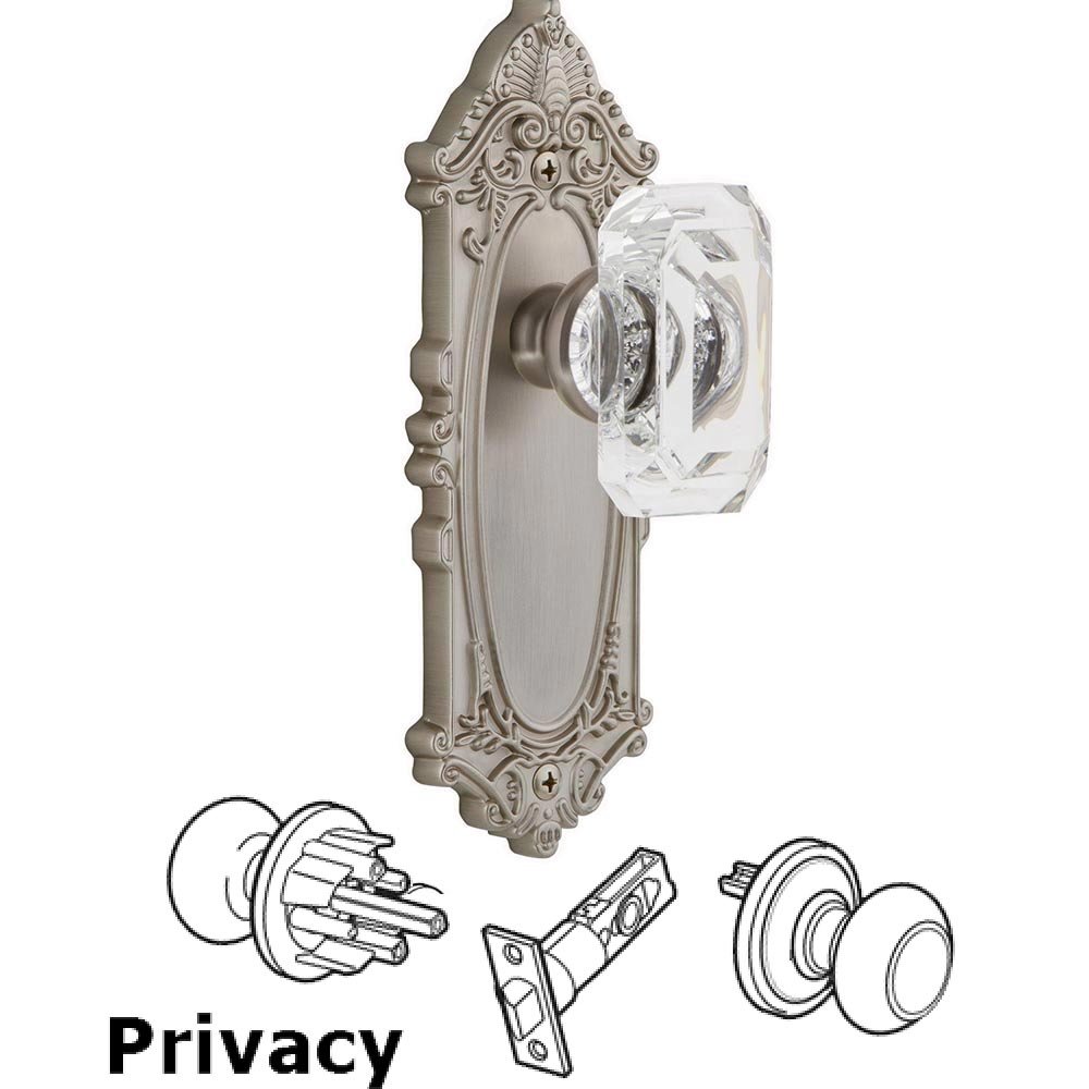 Grandeur Grande Victorian - Privacy Knob with Baguette Clear Crystal Knob in Satin Nickel