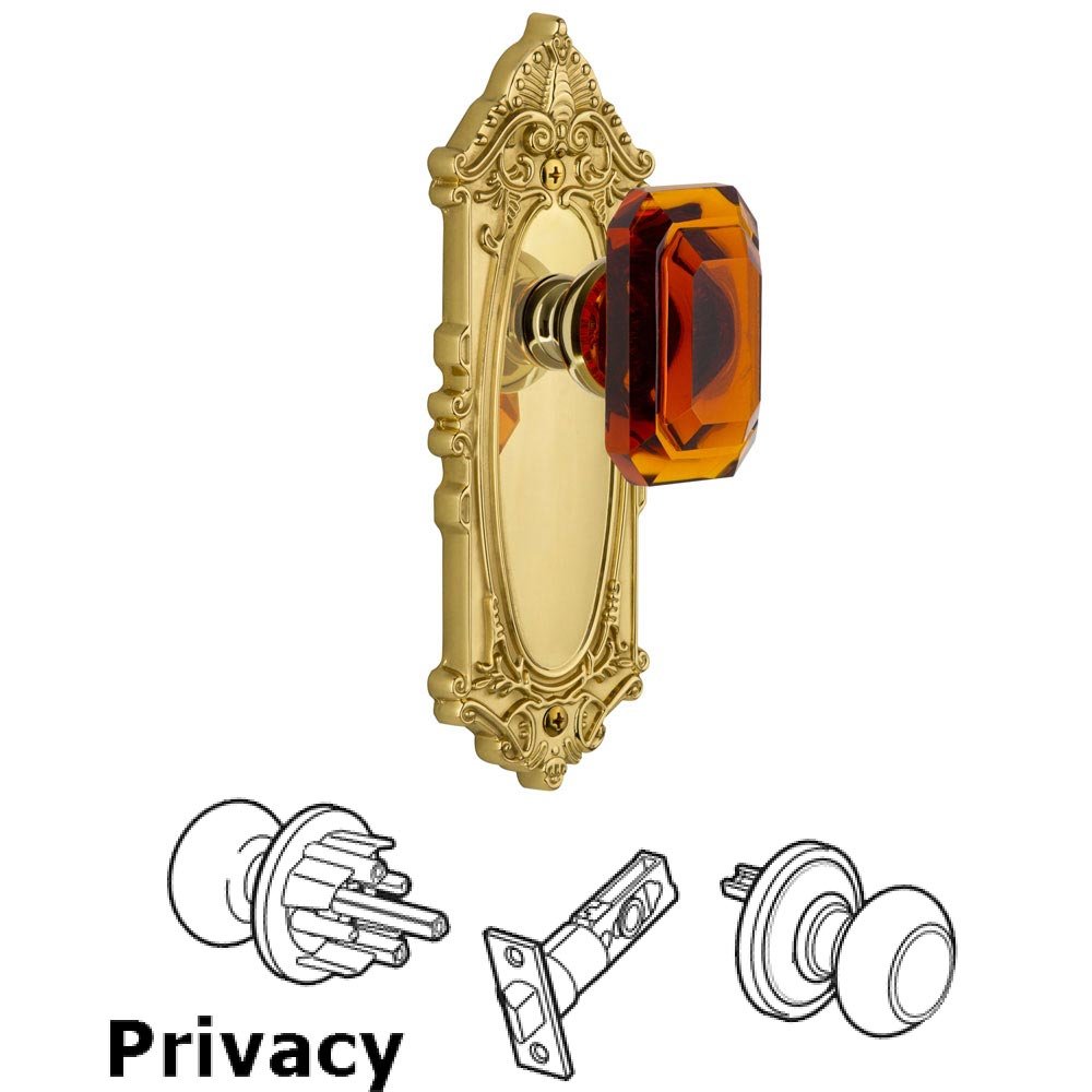 Grandeur Grande Victorian - Privacy Knob with Baguette Amber Crystal Knob in Polished Brass