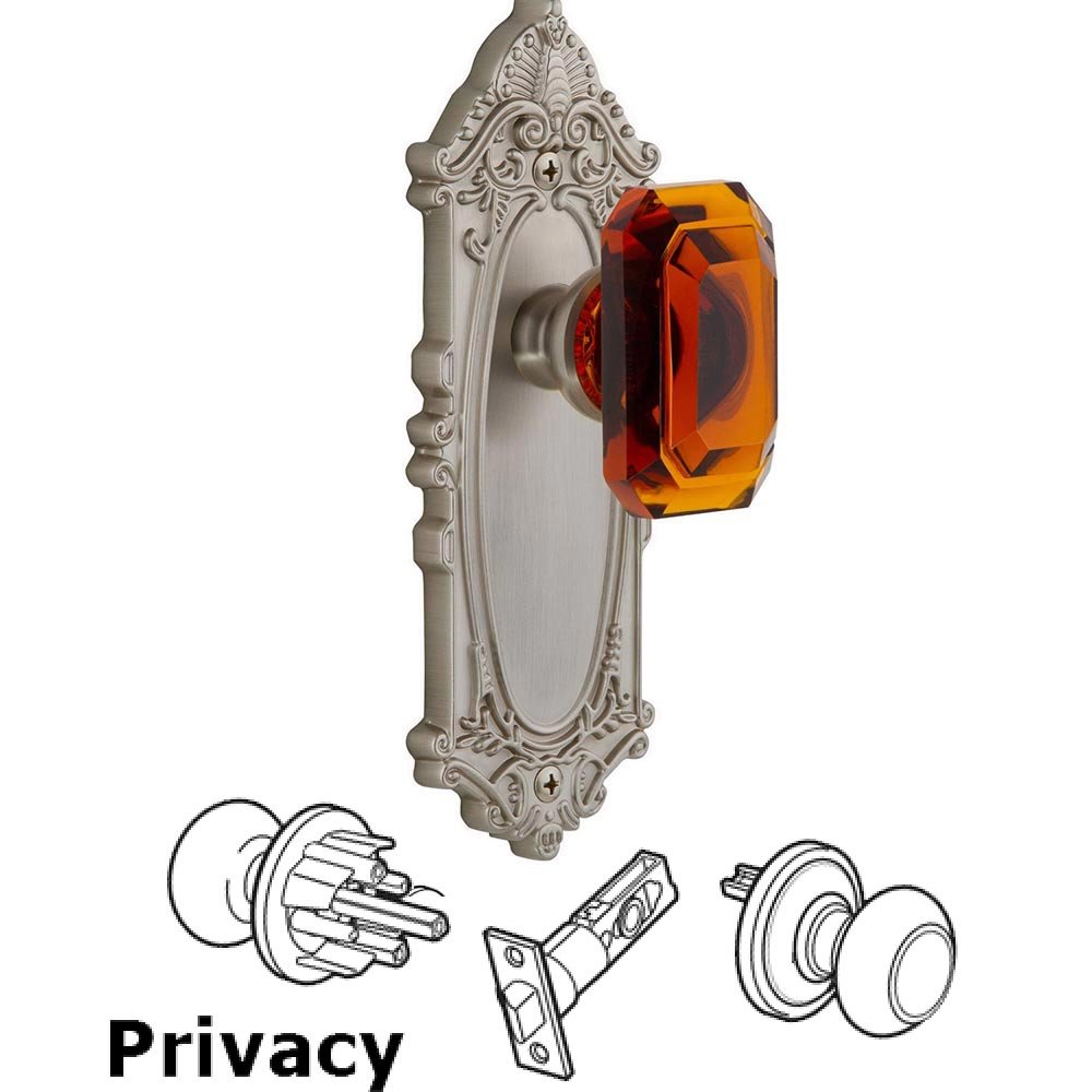 Grandeur Grande Victorian - Privacy Knob with Baguette Amber Crystal Knob in Satin Nickel