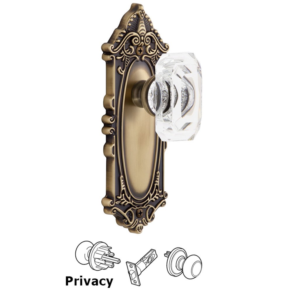 Grandeur Grande Victorian - Privacy Knob with Baguette Clear Crystal Knob in Vintage Brass