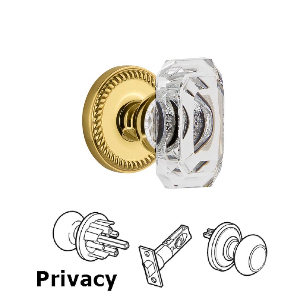 Grandeur Newport - Privacy Knob with Baguette Clear Crystal Knob in Lifetime Brass