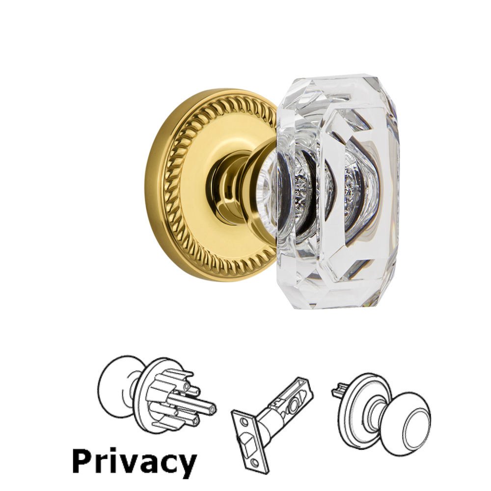 Grandeur Newport - Privacy Knob with Baguette Clear Crystal Knob in Polished Brass