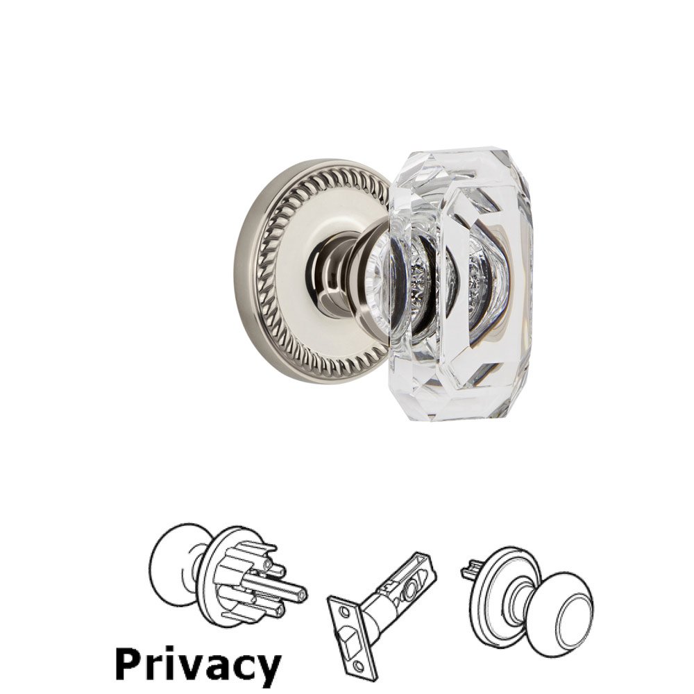 Grandeur Newport - Privacy Knob with Baguette Clear Crystal Knob in Polished Nickel