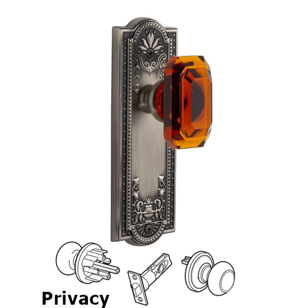 Grandeur Parthenon - Privacy Knob with Baguette Amber Crystal Knob in Antique Pewter