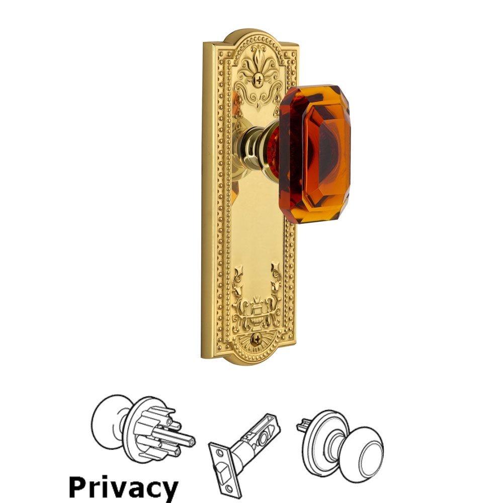 Grandeur Parthenon - Privacy Knob with Baguette Amber Crystal Knob in Lifetime Brass