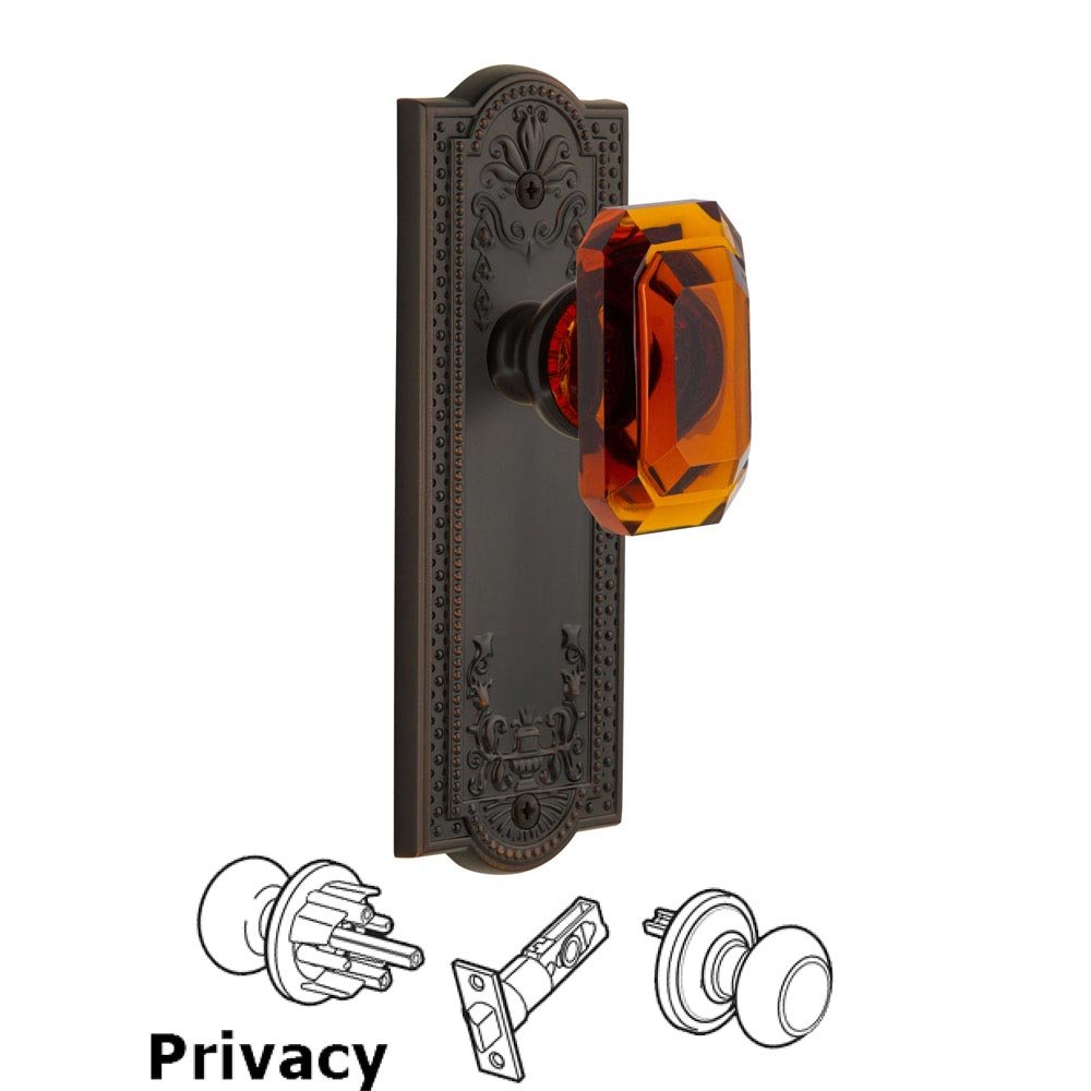 Grandeur Parthenon - Privacy Knob with Baguette Amber Crystal Knob in Timeless Bronze