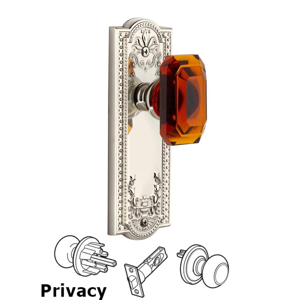 Grandeur Parthenon - Privacy Knob with Baguette Amber Crystal Knob in Polished Nickel