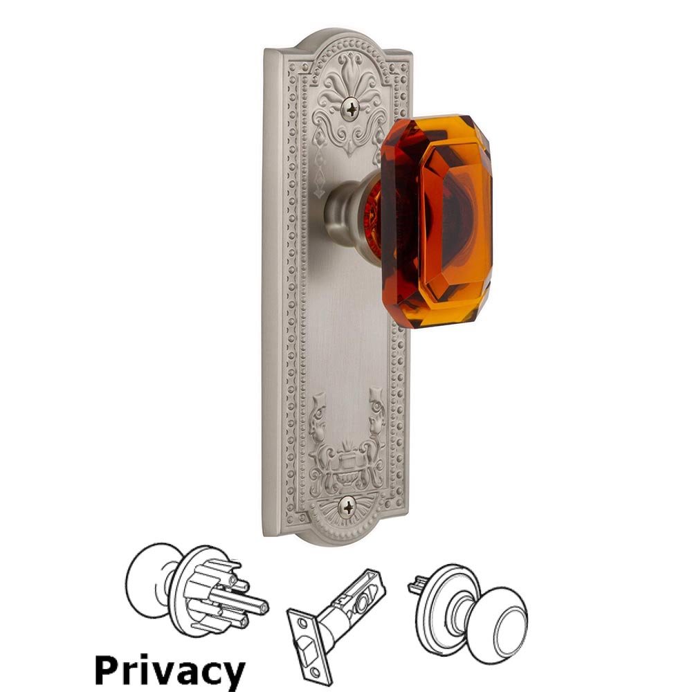 Grandeur Parthenon - Privacy Knob with Baguette Amber Crystal Knob in Satin Nickel