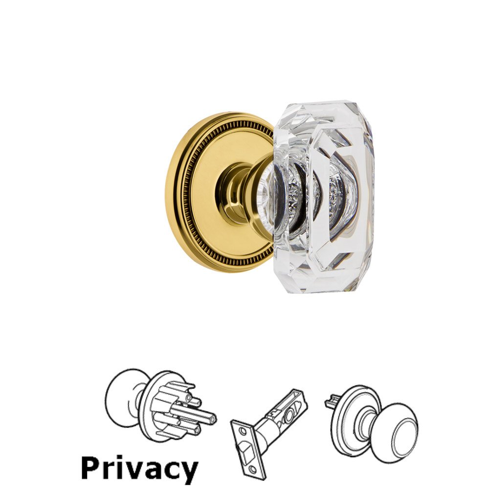 Grandeur Soleil - Privacy Knob with Baguette Clear Crystal Knob in Polished Brass