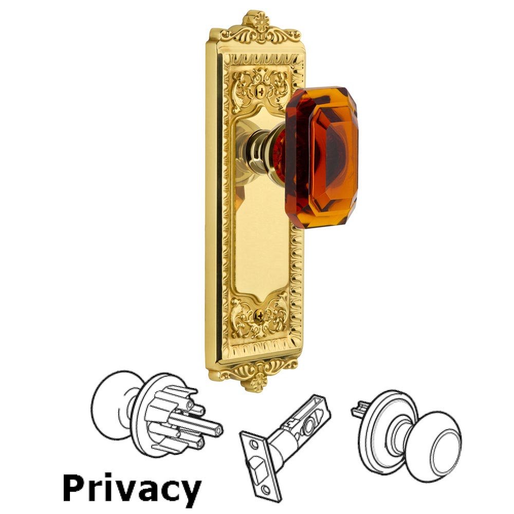 Grandeur Windsor - Privacy Knob with Baguette Amber Crystal Knob in Lifetime Brass
