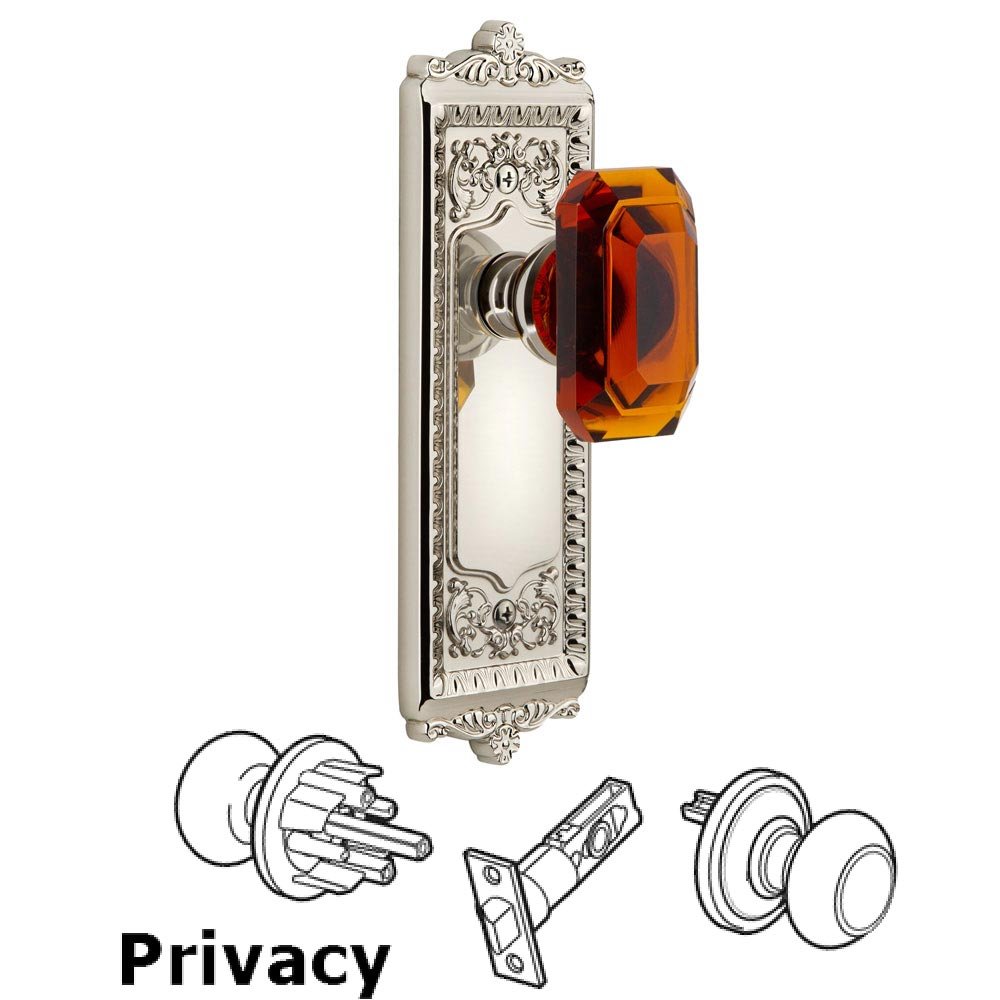 Grandeur Windsor - Privacy Knob with Baguette Amber Crystal Knob in Polished Nickel