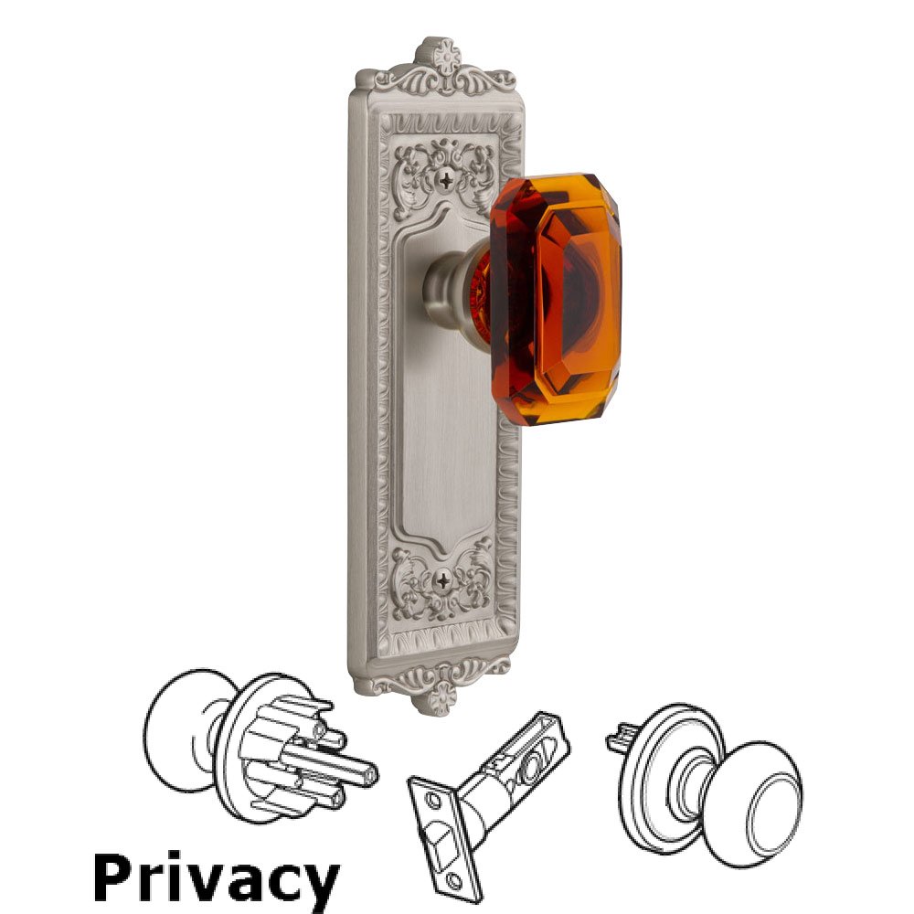 Grandeur Windsor - Privacy Knob with Baguette Amber Crystal Knob in Satin Nickel