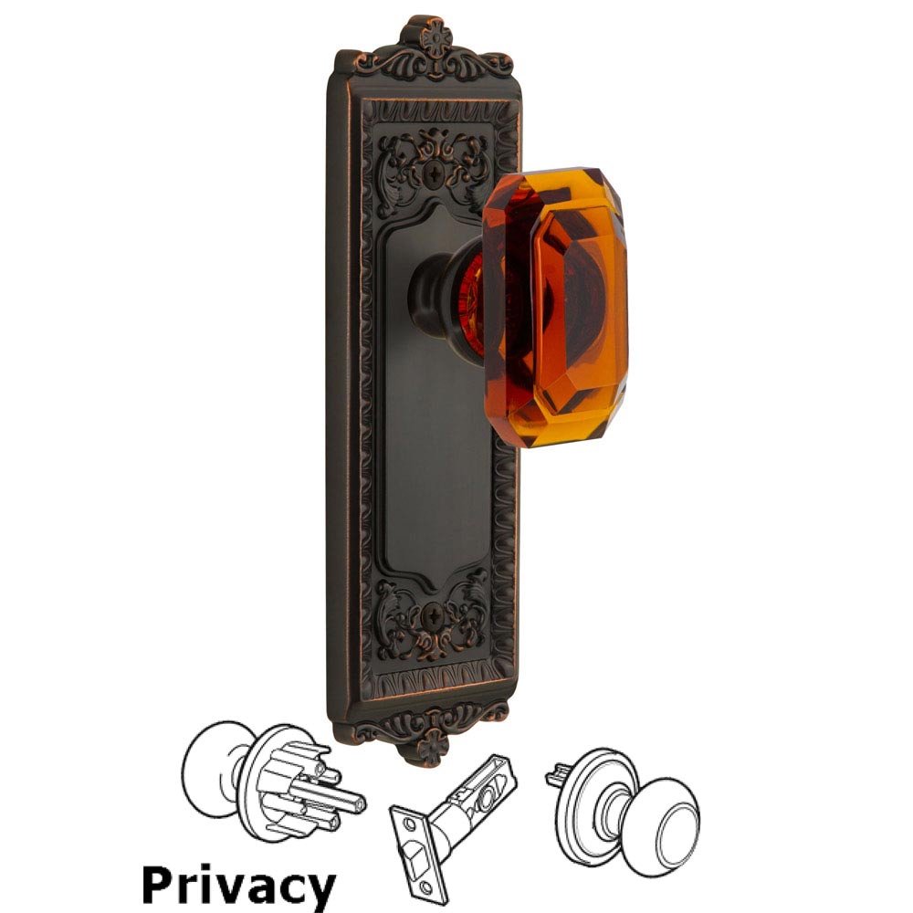 Grandeur Windsor - Privacy Knob with Baguette Amber Crystal Knob in Timeless Bronze