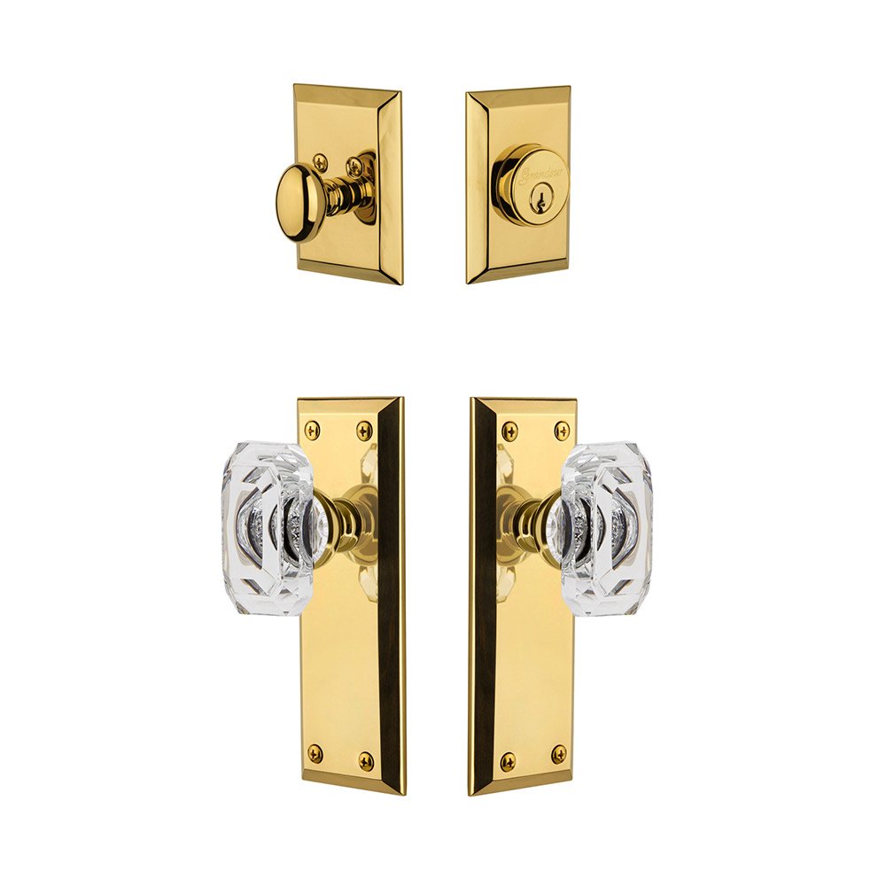 Grandeur Fifth Avenue Plate With Baguette Crystal Knob & Matching Deadbolt In Lifetime Brass
