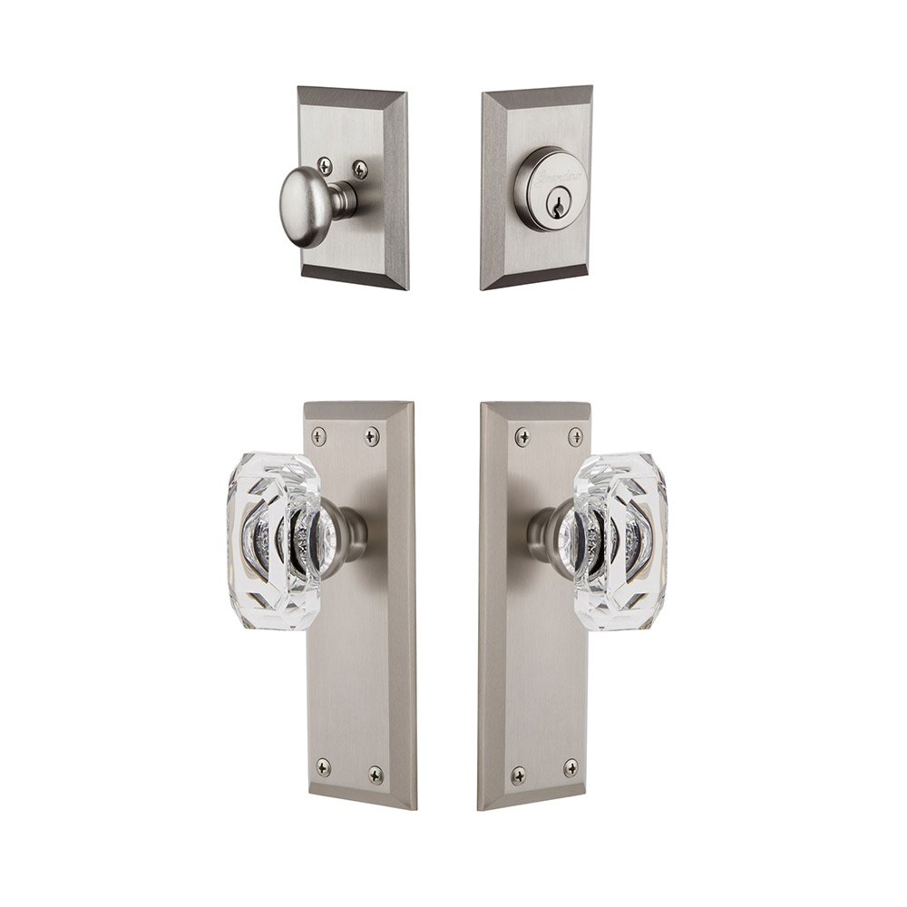 Grandeur Fifth Avenue Plate With Baguette Crystal Knob & Matching Deadbolt In Satin Nickel